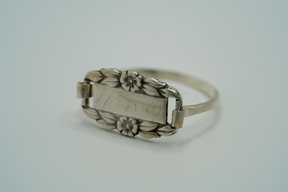 VNT WWII Forget-Me-Not Sterling Silver Upcycled Ring Engraved Nancy Sz 7.75 JB45