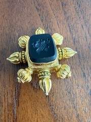 Vintage Lazaro NY Intaglio Pegasus Carved Onyx Brooch Gold Plated Neoclassical