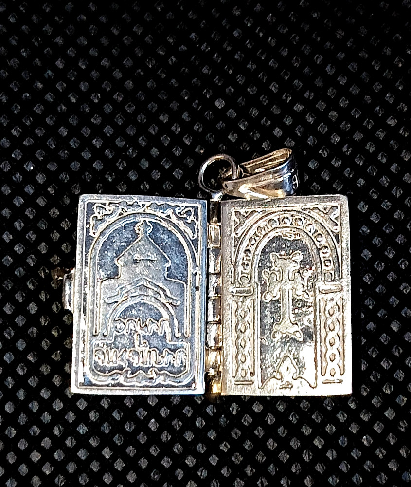 925 Sterling Silver Armenian Bible Book Pendant