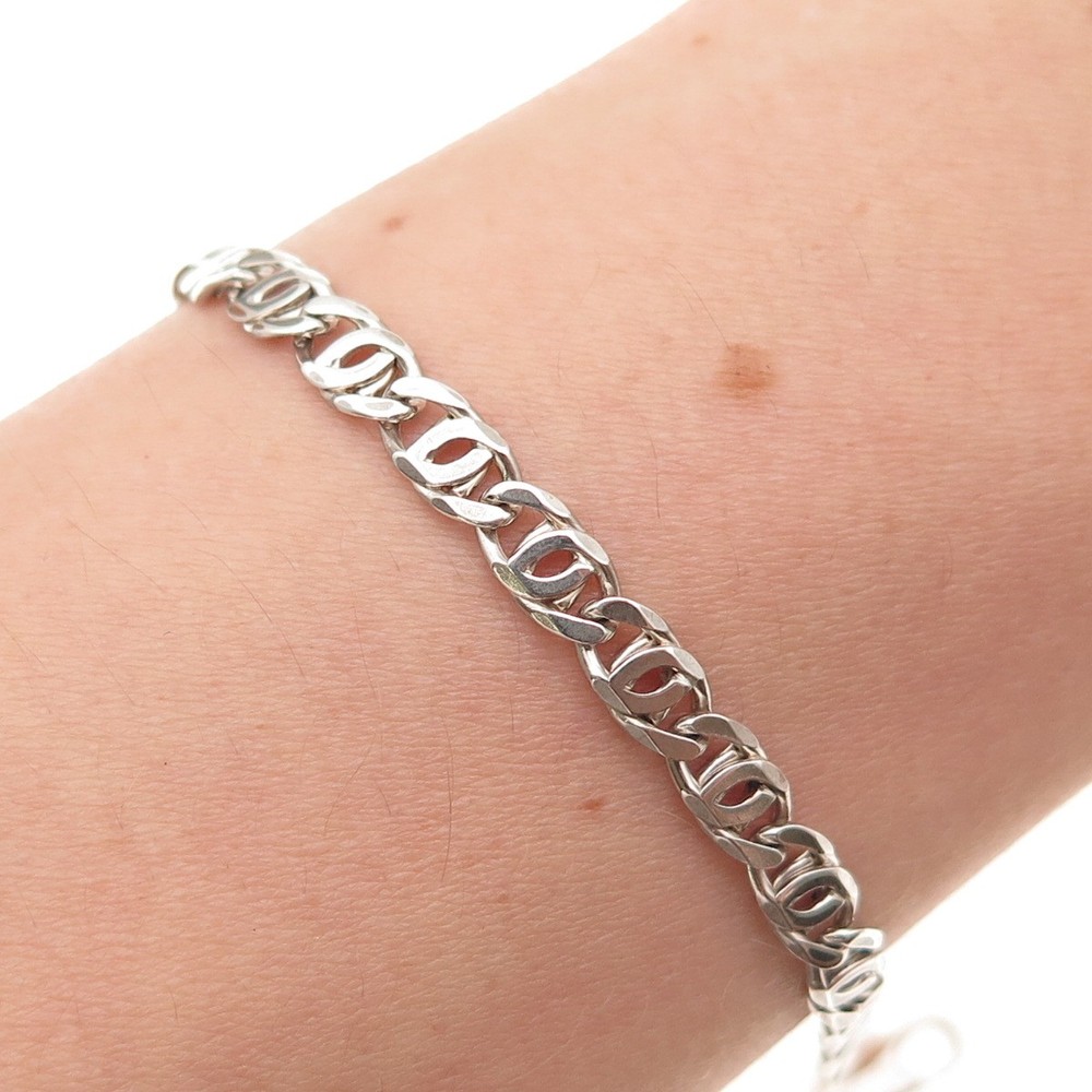 925 Sterling Silver Vintage Italy Flat Anchor Mariner Link Bracelet 6″