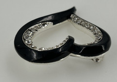 Vintage Liz Claiborne Open Heart Black Enamel Rhinestone Brooch