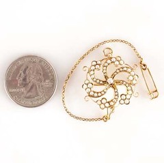 Vintage 1920s 14k Yellow Gold Pearl Old Mine Diamond Pin Pendant Combo .05ctw