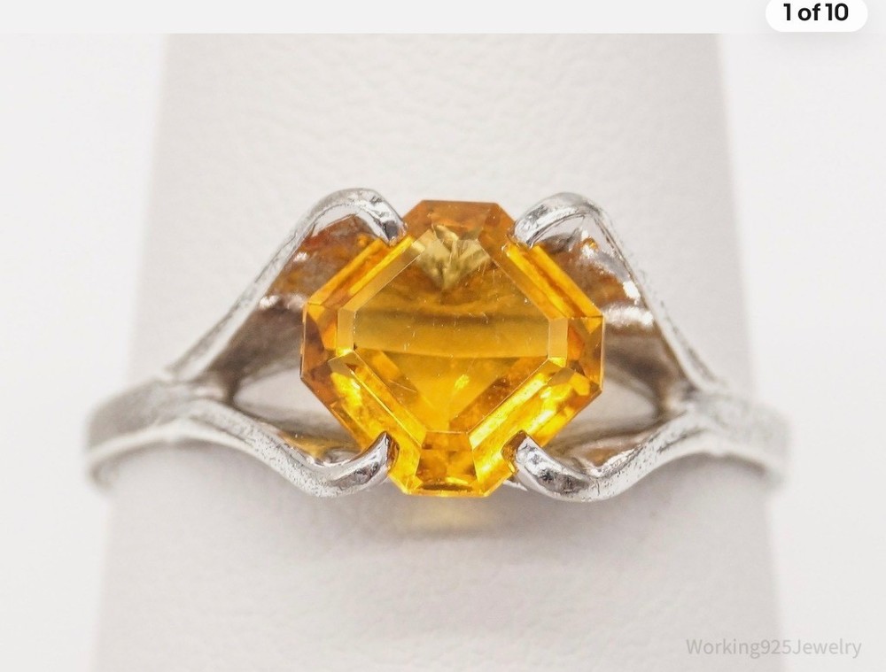 Antique Designer ESPO Yellow Stone Sterling Silver Ring – Size 8