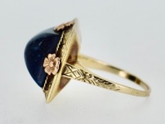 Art Deco 14K Rose and Yellow Gold Lapis Ring