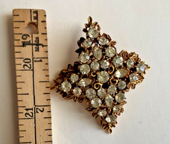 BSK Goldtone Brooch With Rhinestones Approx 2.5 in Vintage Estate Jewelry Signed