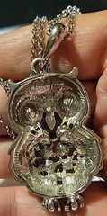 Vintage Silvertone Signed 1946 AB Rhinestones Owl Pendant And Necklace 32in