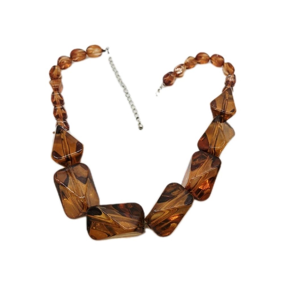 Brown Rootbeer Necklace Lucite Acrylic Chain Link Asymmetrical Silver tone 21 in