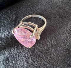 Vtg Sterling Silver Ring .925 Sz 7 Large Pear Pink Stone Cocktail Statement