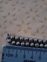 Vntg Japan textured metal beads silvertone necklace Rare