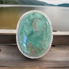 Vintage Huge Sterling Silver 925 Green Turquoise Looking Statement Ring Size 5