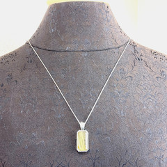 Vtg Golden Straw Rutilated Quartz Pendant Sterling Silver Necklace Box Chain 24”