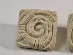 Vintage Mosiac Tile Fossil Swirl Porcelain White Earrings Ornate 1 inch