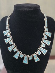 Vintage Taxco 925 Sterling Silver & Turquoise Cleopatra Necklace