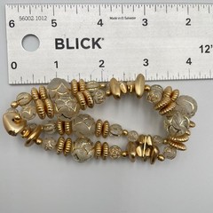 Vintage Y2K Gold Tone Clear Frosted Lucite Beaded Multi Layer Wrap Cuff Bracelet