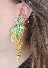VERY RARE! Vintage Retired Lunch At The Ritz SEAHORSE EARRINGS 5″ Hand painted