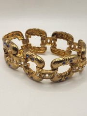 JBK Camrose Cross Blue Crystal Bracelet Gold Plated Bold Textured Open Links