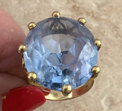 CARL F. BUCHERER 18K YELLOW GOLD BLUE TOPAZ LARGE COCKTAIL ESTATE RING SZ. 5.25