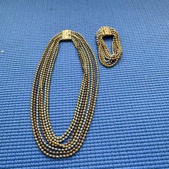 Vintage 1930s Art Deco multi-strand ball chain necklace and bracelet set.