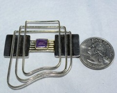 Vtg Signed YES Studio Poland Sterling Silver Amethyst Large Modern Pin & Pendant