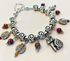 Hand Crafted Bracelet W/Genuine Laurel Burch Cat Charm~ Add a Bead/Adjustable