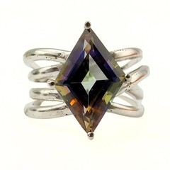Contemporary Marked Sterling Silver Lozenge Cut Mystic Topaz Ring Sz 10