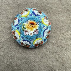Vintage Micro Mosaic Multi-Color Floral Filigree Brooch Pin
