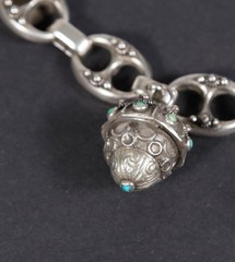 Vintage Etruscan Revival 800 Silver Fob Charm Bracelet Stones 8″ Long 800 – 52g