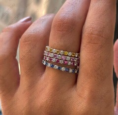 Pink, Blue, Yellow Sapphire Alternating Eternity Stacking Band Ring 14k Gold