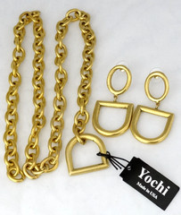 YOCHI NY Gold Tone Statement Horsebit Necklace & Earrings Set