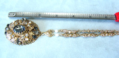 Vintage West Germany Filigree Smoky Gray Rhinestone Faux Pearl Necklace
