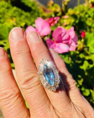 Vintage RING-DANT Platinum Aquamarine Diamond Ballerina Baguette Ring Pendant