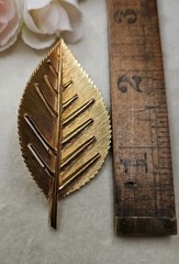 Vintage leaf Brooch Pin Signed Alan J Gold Tone Mid Century Modern MCM 1960s