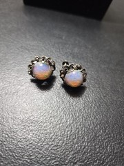 Vintage 1930 Mid Century Fine Silver Mexican Fire Opal Screwback Earrings
