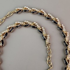 Vintage Swarovski Necklace Black Enamel Clear Crystals Gold Tone 17″