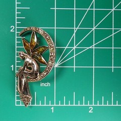 Vtg Gold Tone Liz Claiborne Fairy Angel Moon Brooch Enamel Rhinestone