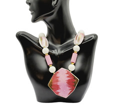 Hand Painted Porcelain Ceramic Pendant Beaded Vintage Necklace 30 Inch Japan