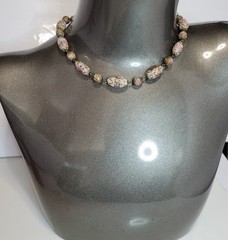 Venetian Murano Wedding Cake Glass Bead Necklace oval + round 16.5 inch vintage