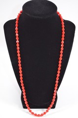 Vintage Handmade Glass Bead Necklace Small Round Red Faceted Beads 24.5″