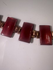 copper and enamel bracelet vintage 1960s reversible with a red & blue sides 7.5”