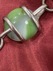 Vintage Green Satin Glass Bead Bracelet Sterling Clasp