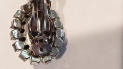 Vintage Earrings Big Molded Glass Cabochon & Rhinestone Judy Lee 1950s Sparkle