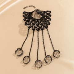 Gothic Lace Bracelet Ring Set for Women Black Chain Hand Jewelry Party Gift