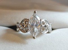 14K White Gold Marquise CZ Engagement Ring Prong Set, Accents Size 5.75