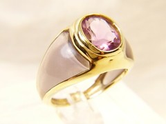 Unique Vintage 10 K Gold Amethyst Transparent Sides Mid Century Sz 8 Dinner Ring
