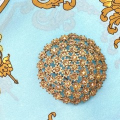 Kraemer Signed Domed Round Large Vintage Gold Toned Brooch Openwork Flowers