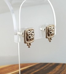VTG 925 SD Square Stud Earring 0.5in Sterling Silver 2g Artisan Scroll Tile Bead