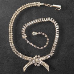Vintage JOMAZ Signed Joseph Mazer Clear Rhinestone Silver Tone Necklace ⚠️Read