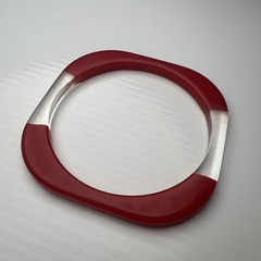 Vintage 70s 80s Round Square Lucite Resin Acrylic Bangle Bracelet Clear Red Mcm