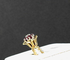 Vintage Solid 14K Yellow Gold Ring Ruby Diamond Cluster Fine Fancy Jewelry