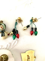 Vintage Christmas Jewelry Lot of 17 Pieces Earrings Pins Brooch Mixed Material